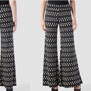 Joseph Ribkoff Black Tan Pants Size 10 Pull On Bell Flare Leg Geometric $170 NEW